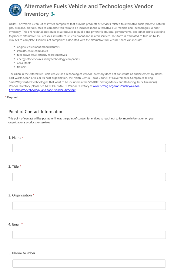 Alternative Fuels Vehicle & Technologies Vendor Inventory Form - Page 1/12